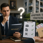 Devlet memuru apartman yöneticisi olabilir mi sorusunu simgeleyen evrak çantası ve apartman görseli