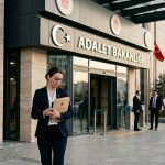 Kamu binaları önünde evrak inceleyen profesyonel resmi yetkililer ve hukuk detayları
