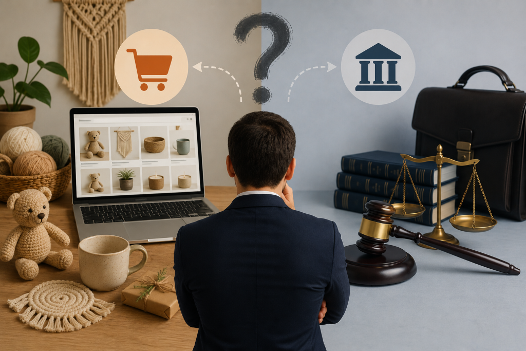 2026 yılı güncel mevzuatına göre devlet memurlarının el emeği ürünlerini Etsy üzerinden satarken dikkat etmesi gereken ticaret yasağı detaylarını simgeleyen görsel.