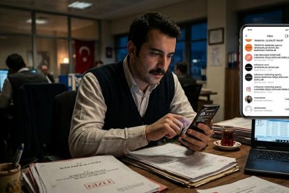 Telefonundan sosyal medya hesabını yöneten memur ve disiplin riski konsepti
