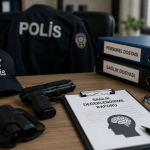Büro ortamında sağlık değerlendirmesine alınan polis memurunu temsil eden görsel